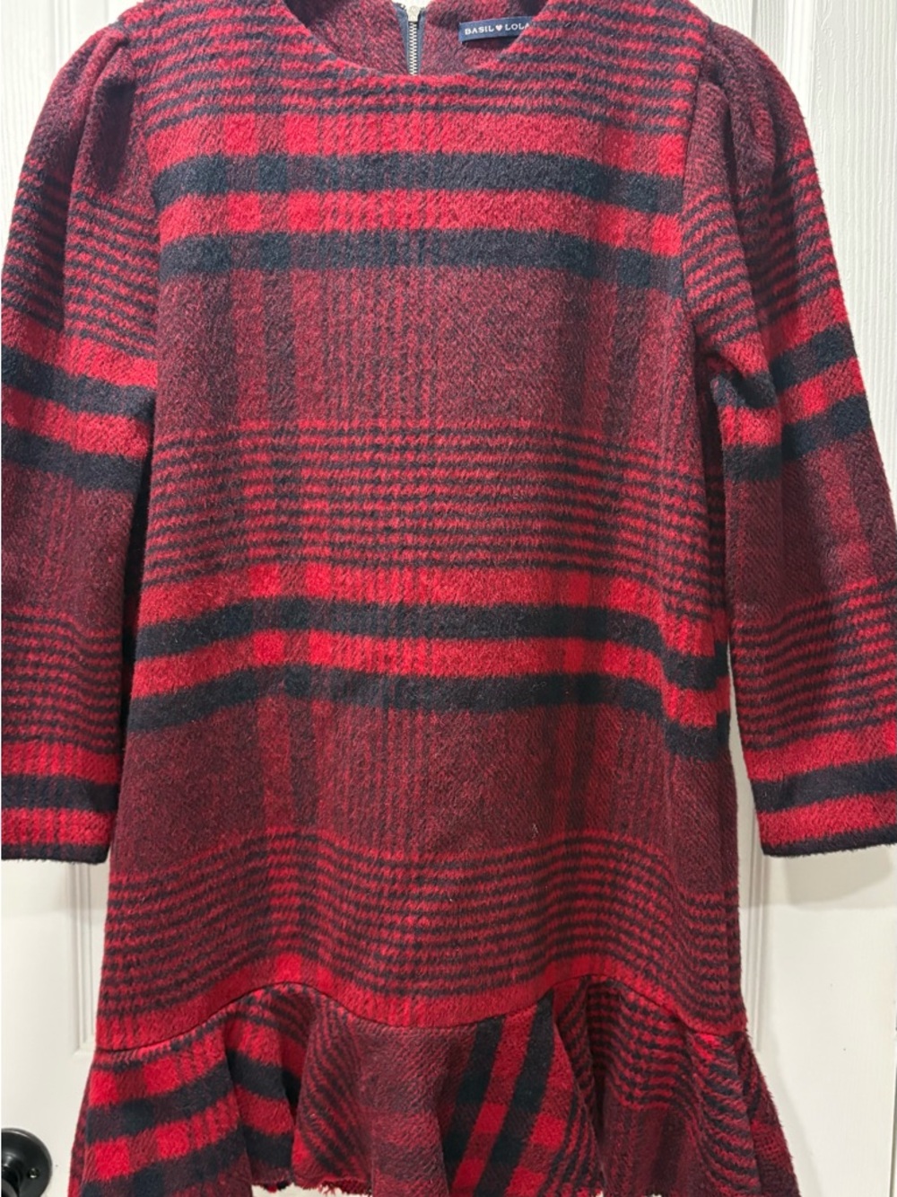 Basil & Lola Red Black Plaid Wool Dress